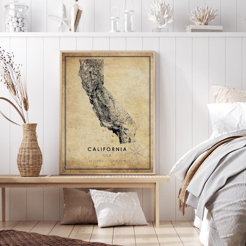 California Vintage Map Print | California Map | State Map Art ...