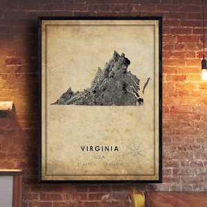 Virginie vintage Carte Imprimer | Carte de Virginie | Virginie Carte Art | Affiche de la carte routière de Virginia City | carte cadeau vintage