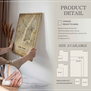 May include: A vintage-style map of New York City printed on canvas. The canvas is ready to hang and comes in various sizes, including 8x10 inches, 12x16 inches, 16x20 inches, 18x24 inches, 20x30 inches, 24x36 inches, 32x48 inches, 9x11 inches, and 11x14 inches.
