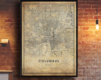 Columbus Vintage Map Print | Columbus Map | Ohio Map Art | Columbus City Road Map Poster | Vintage Gift Map