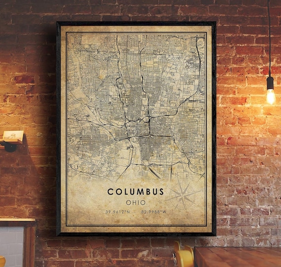 Columbus Vintage Map Print | Columbus Map | Ohio Map Art | Columbus City Road Map Poster | Vintage Gift Map