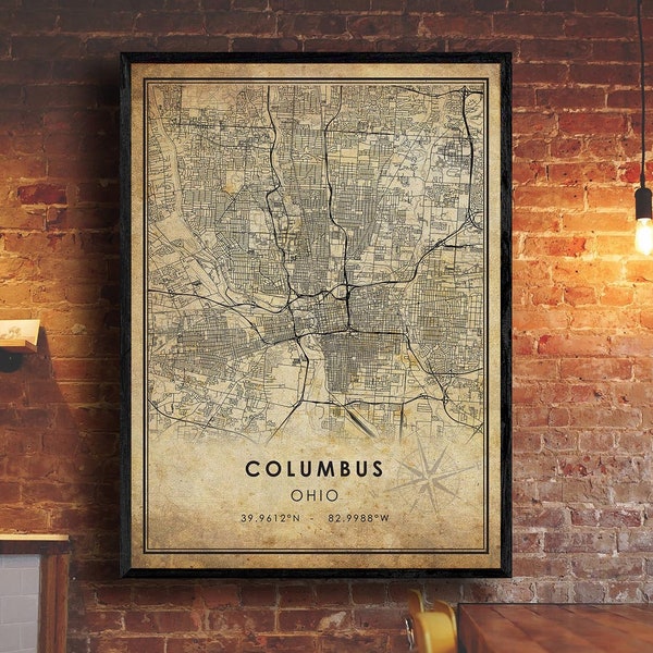 Columbus Vintage Map Print | Columbus Map | Ohio Map Art | Columbus City Road Map Poster | Vintage Gift Map