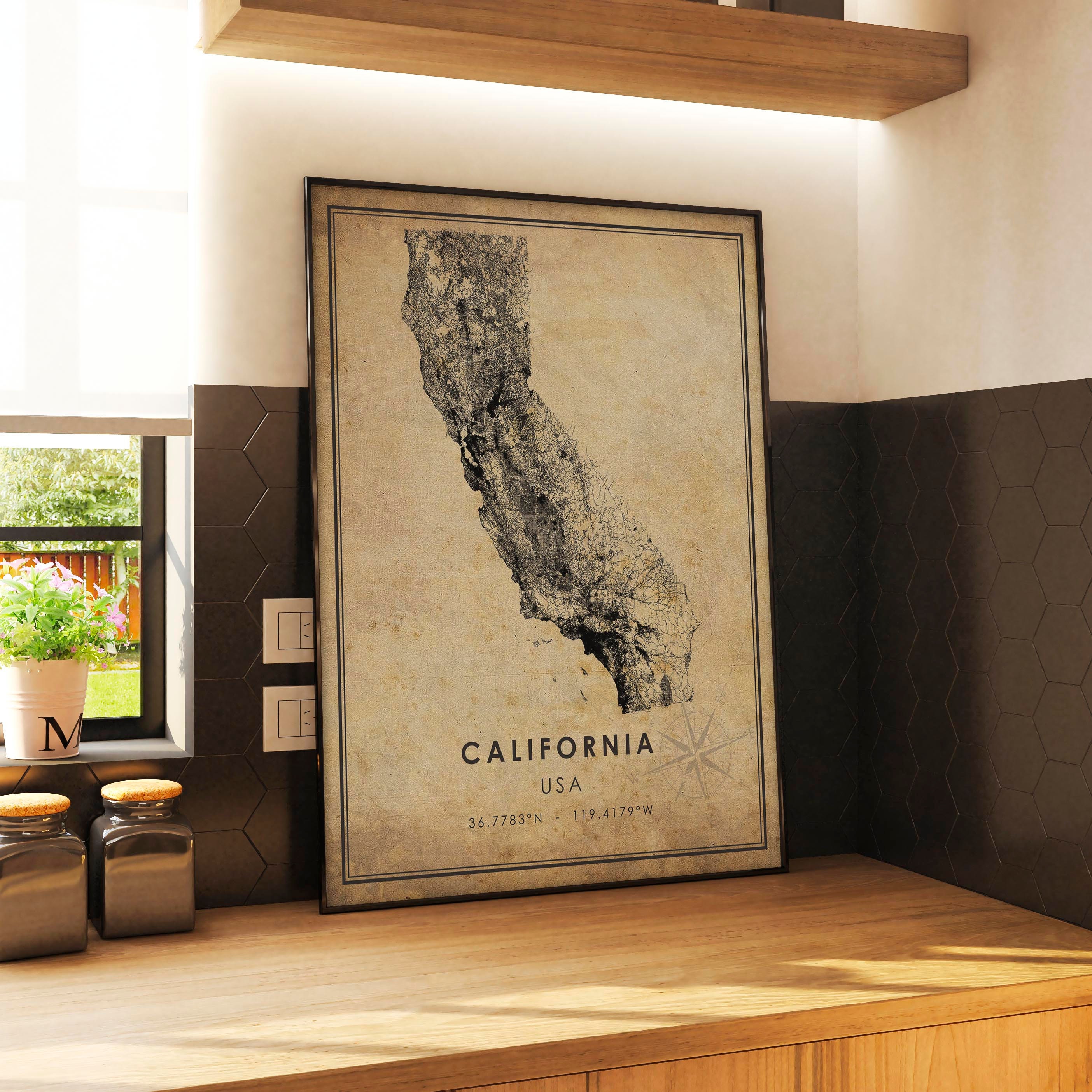 California Vintage Map Print California Map State Map Art - Etsy