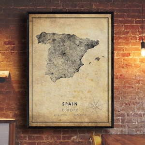 Spain Map Print | Spain Map | Europe Map Art | Spain City Road Map Poster | Vintage Gift Map