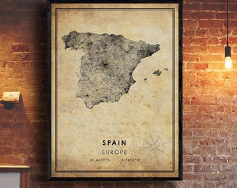 Spain Map Print | Spain Map | Europe Map Art | Spain City Road Map Poster | Vintage Gift Map