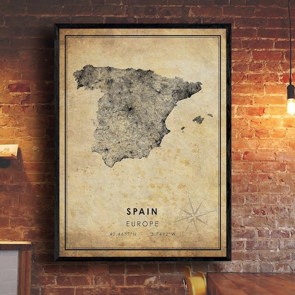 Spain Map Print | Spain Map | Europe Map Art | Spain City Road Map Poster | Vintage Gift Map