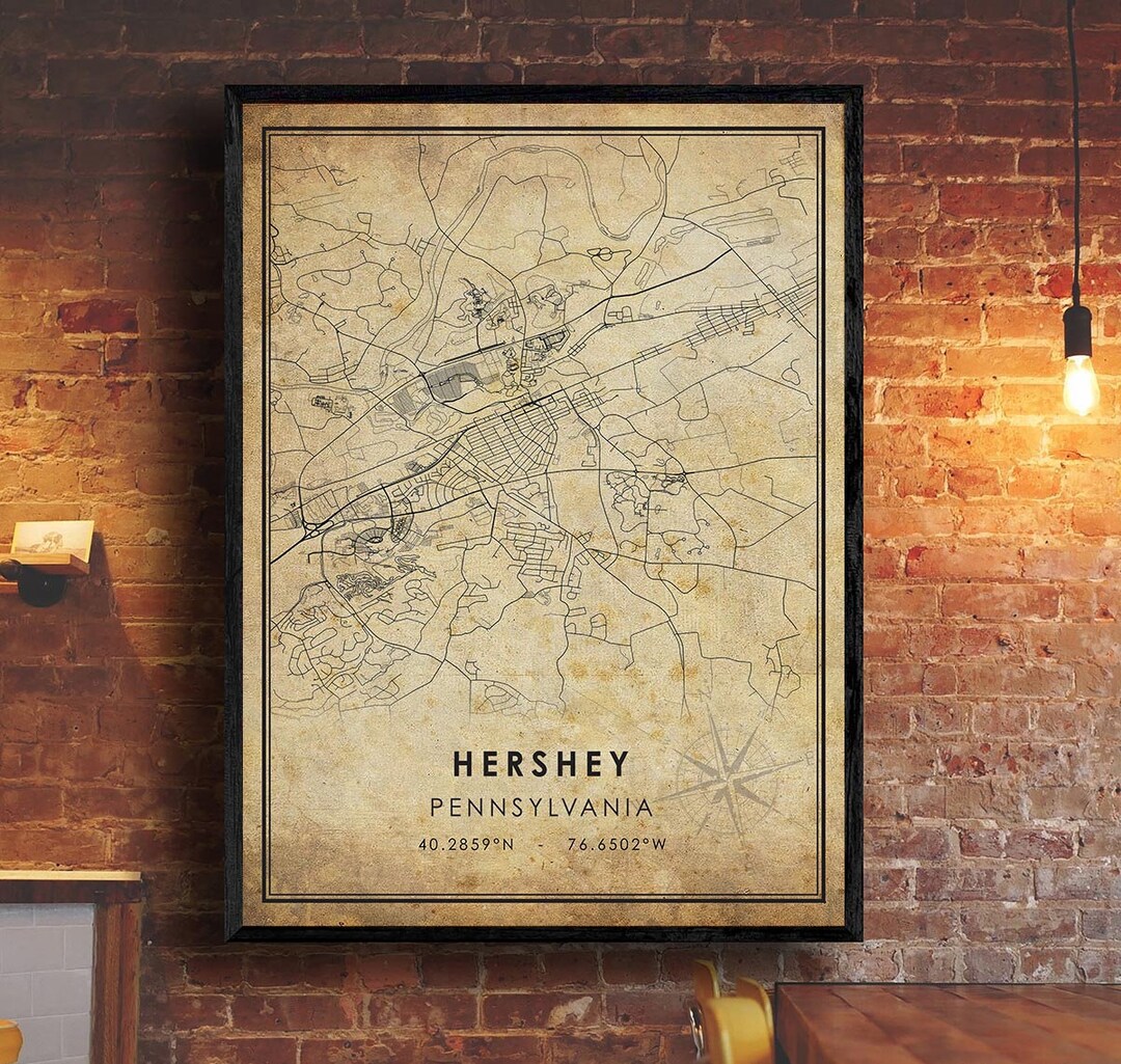 Hershey Map Print Hershey Map Pennsylvania Map Art Hershey City Road 