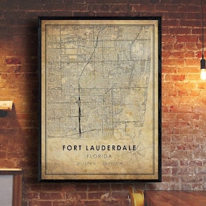 Fort Lauderdale Vintage Map Print | Fort Lauderdale Map | Florida Map Art | Fort Lauderdale City Road Map Poster | Vintage Map Gift