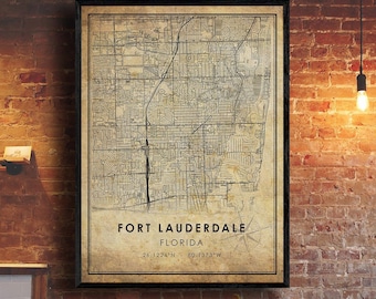 Fort Lauderdale Vintage Map Print | Fort Lauderdale Map | Florida Map Art | Fort Lauderdale City Road Map Poster | Vintage Map Gift