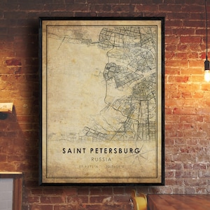 Saint Petersburg zoom in Vintage Map Print | Saint Petersburg Map | Russia Map Art | Russia City Road Map Poster | Vintage
