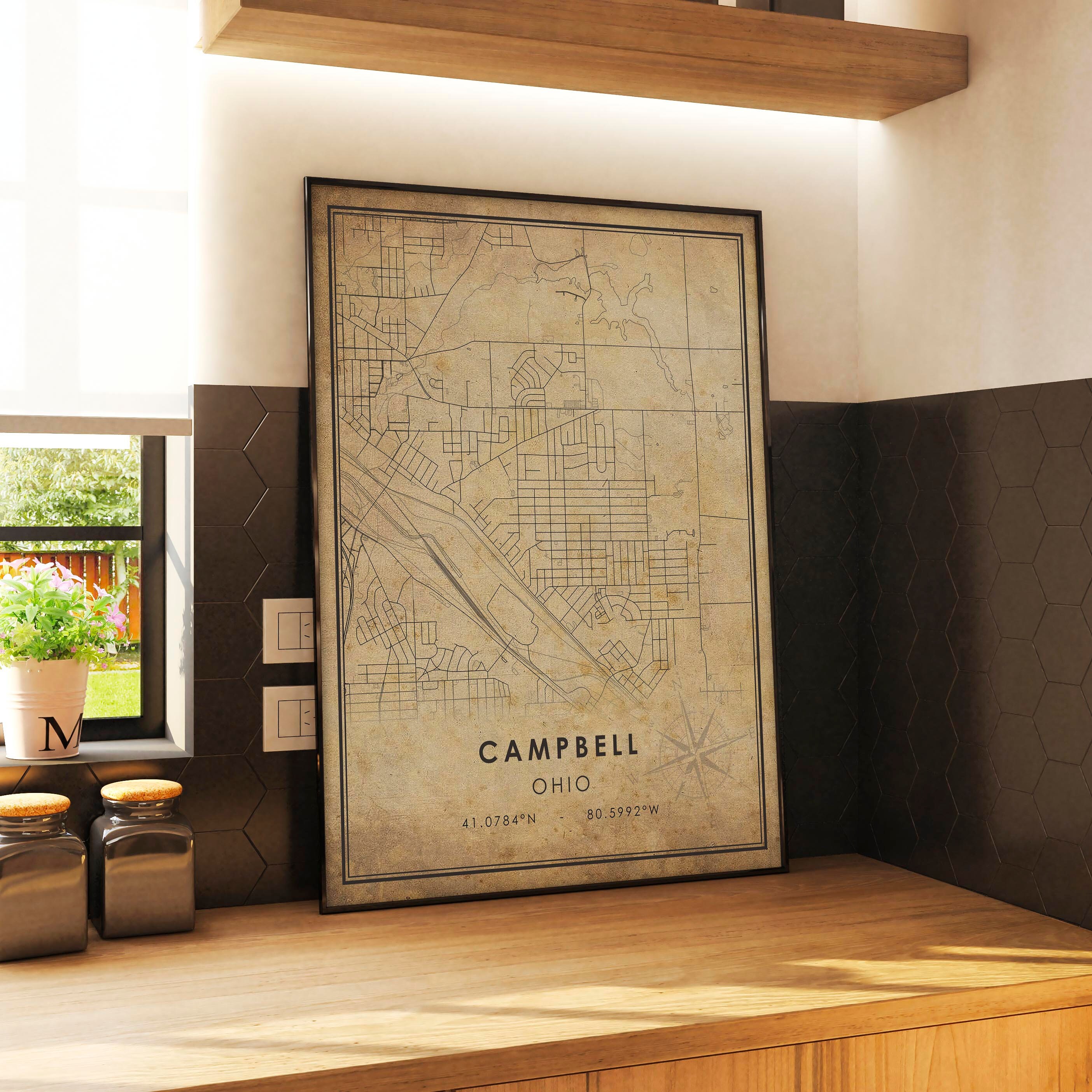 Campbell Map Print Campbell Map Ohio Map Art Campbell City Road Il Aqqt 