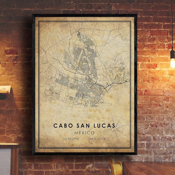 Cabo San Lucas Vintage Map Print | Cabo San Lucas Map | Mexico Map Art | Cabo San Lucas City Road Map Poster | Vintage Gift Map