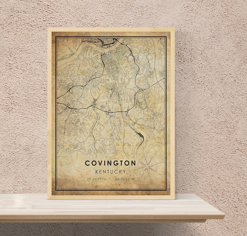 Covington Kentucky Map Covington Vintage Map Print Covington City Road Map Poster Canvas