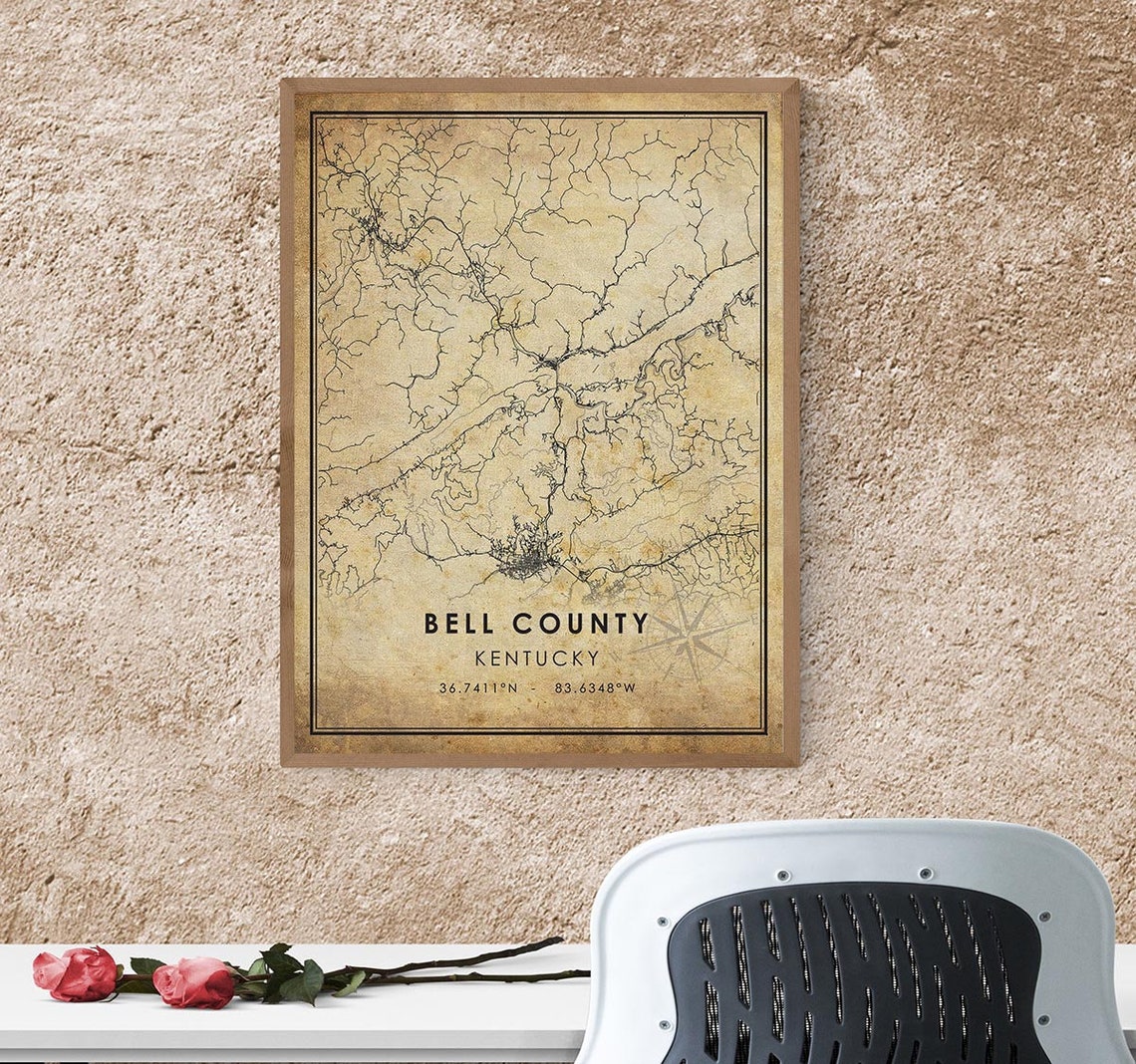 Bell County Map Print Bell County Map Kentucky Map Art Etsy