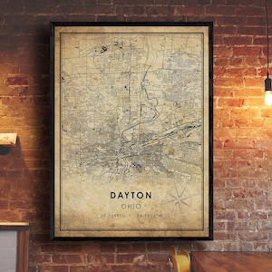 Dayton Vintage Map Print | Dayton Map | Ohio Map Art | Dayton City Road Map Poster | Vintage Gift Map