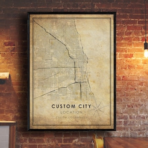 Impression vintage de carte de ville personnalisée | Carte personnalisée | Illustration de carte personnalisée | Affiche personnalisée de carte routière de la ville | Cadeau vintage