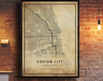 Custom City Vintage Map Print | Custom Map | Custom Map Art | Custom City Road Map Poster | Vintage Gift