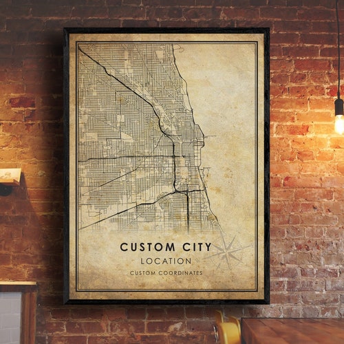 Custom City Vintage Map Print Custom Map Custom Map Art Etsy