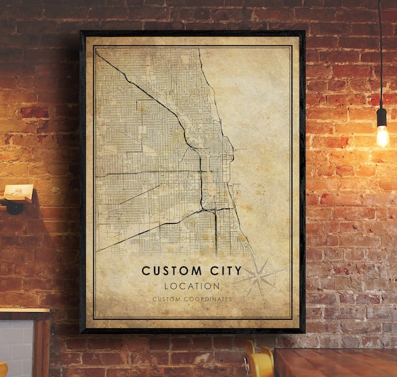Custom City Vintage Map Print Custom Map Custom Map Art Custom City Road Map  Poster Vintage Gift - Etsy
