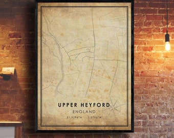 Upper Heyford England Vintage Map Print | Upper Heyford Map | England Map Art | Upper Heyford City Road Map Poster | Vintage Gift Map