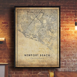 Impression de carte vintage de Newport Beach | Carte de la plage de Newport | Californie Carte Art | Affiche de la carte routière de la ville de Newport Beach | carte cadeau vintage