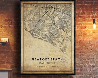 Newport Beach Vintage Map Print | Newport Beach Map | California Map Art | Newport Beach City Road Map Poster | Vintage Gift Map