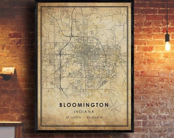 Bloomington Map Print | Bloomington Map | Indiana Map Art | Bloomington City Road Map Poster | Vintage Gift Map