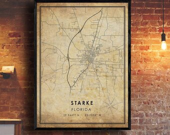 Starke Map Print | Starke Map | Florida Map Art | Starke City Road Map Poster | Vintage Gift Map