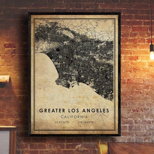 Impression de carte du Grand Los Angeles | Carte du Grand Los Angeles | Californie Carte Art | Affiche de la carte routière de la ville du Grand Los Angeles | carte cadeau vintage
