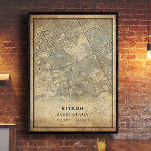 Riyadh Vintage Map Print | Riyadh Map | Saudi Arabia Map Art | Riyadh City Road Map Poster | Vintage Gift Map