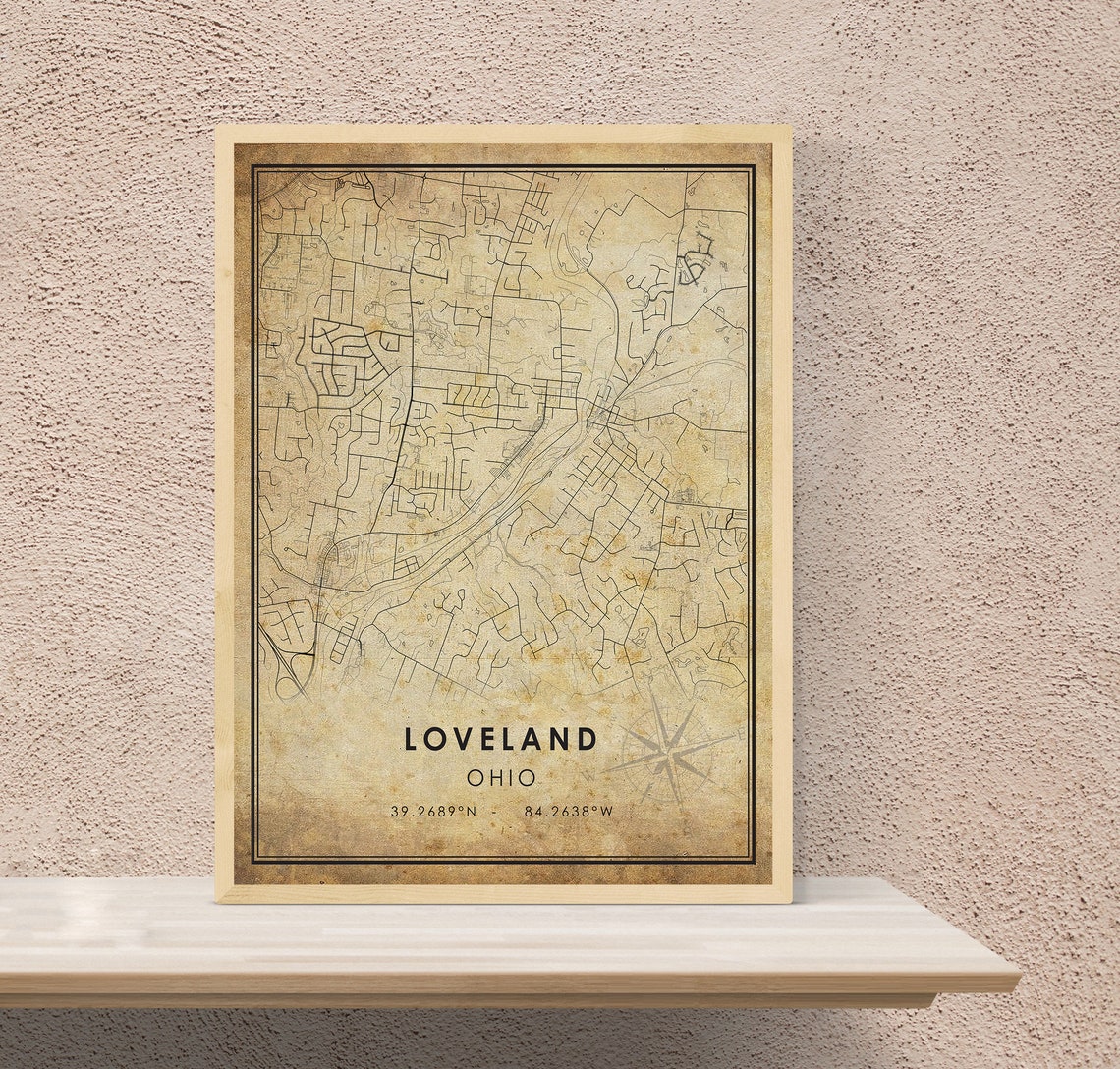 Loveland Vintage Map Print Loveland Ohio Map Loveland City  Etsy