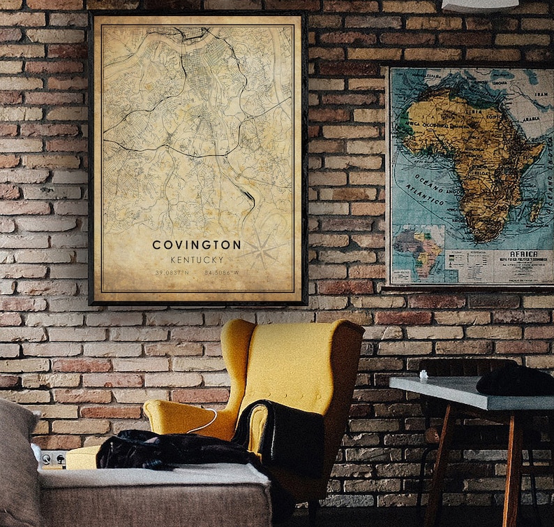 Covington Kentucky Map Covington Vintage Map Print Covington City Road Map Poster Canvas