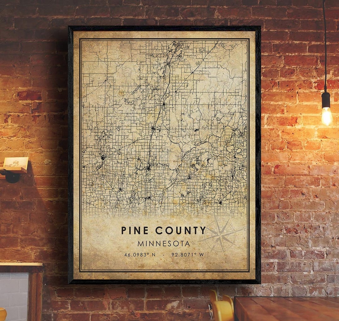 Pine County Map Print Pine County Map Minnesota Map Art Pine County