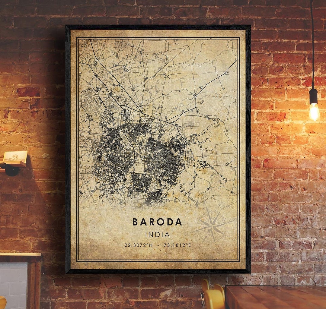 Baroda Vintage Map Print Baroda Map India Map Art Baroda Etsy
