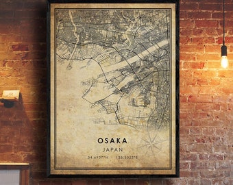 Osaka Vintage Map Print | Osaka Map | Japan Map Art | Osaka City Road Map Poster | Vintage Gift Map