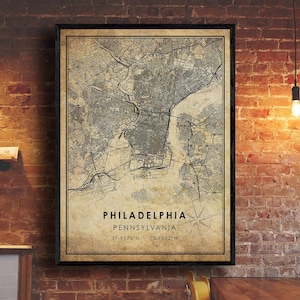 Philadelphia Vintage Map Print | Philadelphia Map | Pennsylvania Map Art | Philadelphia City Road Map Poster