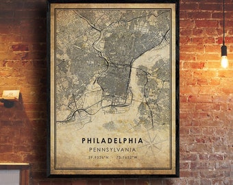 Philadelphia Vintage Map Print | Philadelphia Map | Pennsylvania Map Art | Philadelphia City Road Map Poster