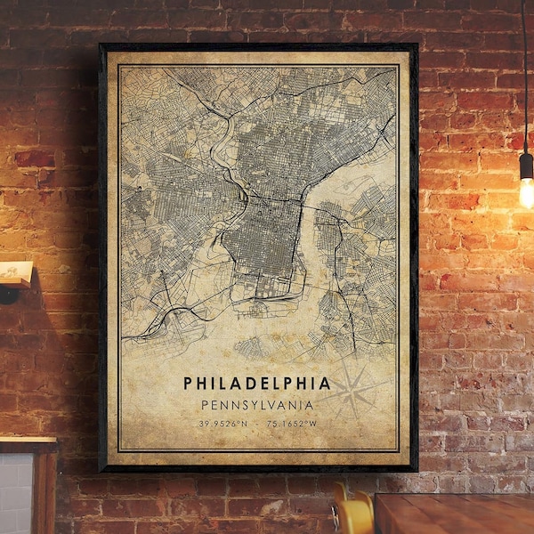 Philadelphia Vintage Map Print | Philadelphia Map | Pennsylvania Map Art | Philadelphia City Road Map Poster
