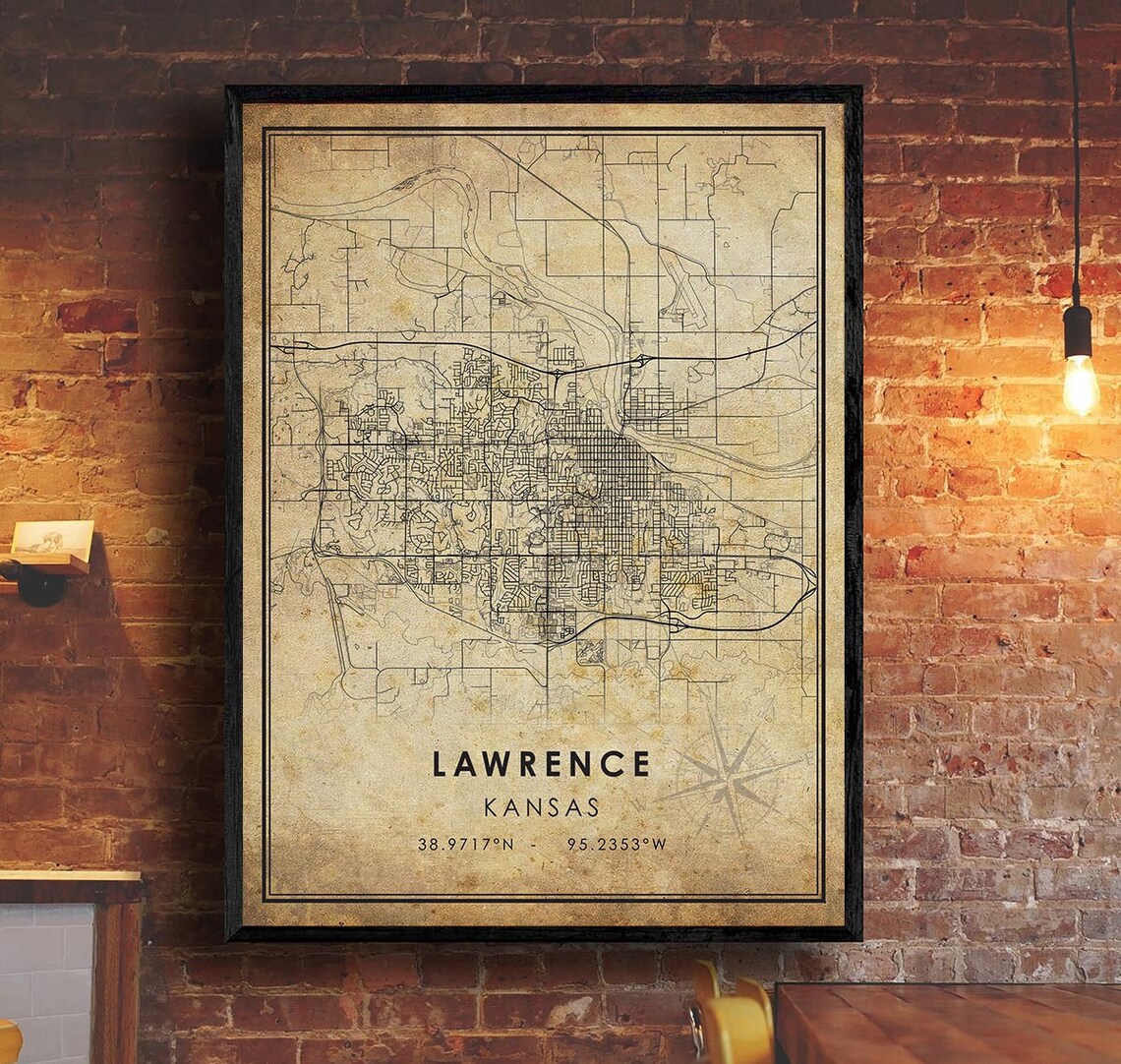 Lawrence Vintage Map Print | Lawrence Map | Kansas Map Art | Lawrence ...