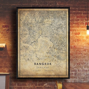 Bangkok Vintage Map Print | Bangkok Map | Thailand Map Art | Bangkok City Road Map Poster | Vintage Gift Map