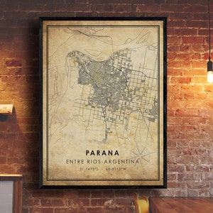 Parana Map Print | Parana Map | Argentina Map Art | Parana City Road Map Poster | Vintage Gift Map