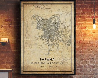 Parana Map Print | Parana Map | Argentina Map Art | Parana City Road Map Poster | Vintage Gift Map