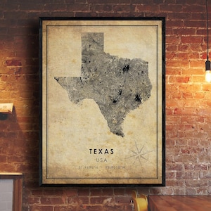 Texas Vintage Map Print | Texas Map | Texas state Map Art | Texas City Road Map Poster | Vintage Gift Map