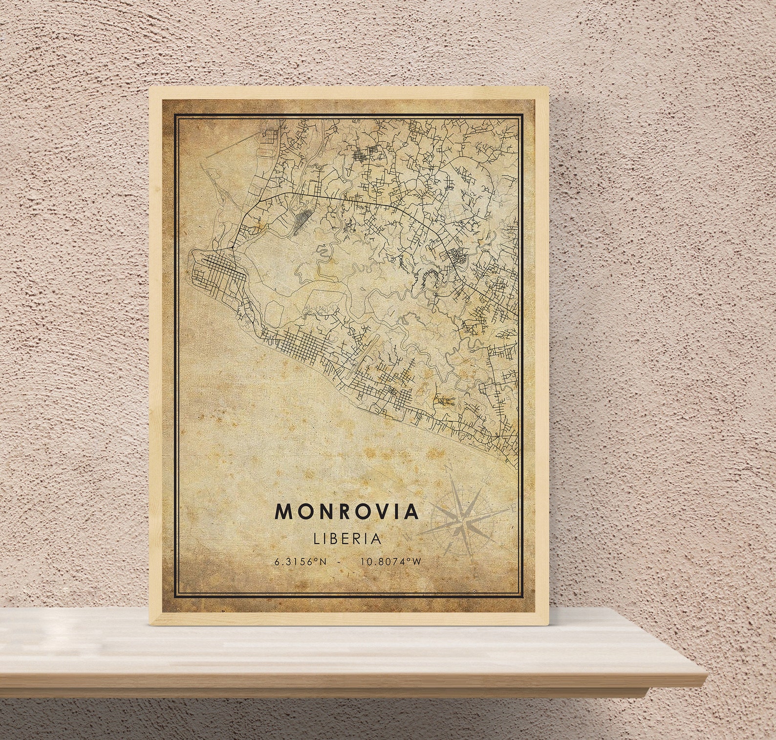Monrovia Vintage Map Print Monrovia Liberia Map Art Etsy
