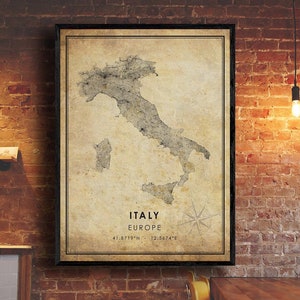 Impression de carte d’Italie | Carte de l'Italie | Art de la carte de l’Europe | Affiche de carte routière de la ville d’Italie | carte cadeau vintage