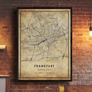 Frankfurt Vintage Map Print | Frankfurt Map | Germany Map Art | Frankfurt City Road Map Poster | Vintage Gift Map