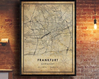 Frankfurt Vintage Map Print | Frankfurt Map | Germany Map Art | Frankfurt City Road Map Poster | Vintage Gift Map