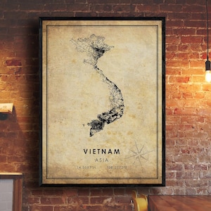 Vietnam Vintage Map Print | Vietnam Map Art | Vietnam City Road Map Poster | Vintage Gift Map