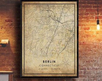 Berlin Vintage Map Print | Connecticut Map | Berlin Connecticut Map Art | Berlin City Road Map Poster | Vintage Gift Map