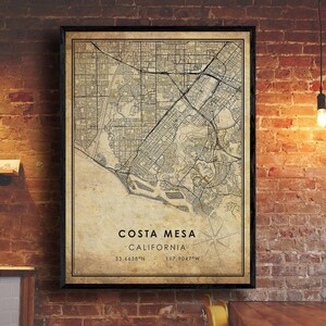 Impression de carte de Costa Mesa | Carte de Costa Mesa | Californie Carte Art | Affiche de carte routière de la ville de Costa Mesa | carte cadeau vintage